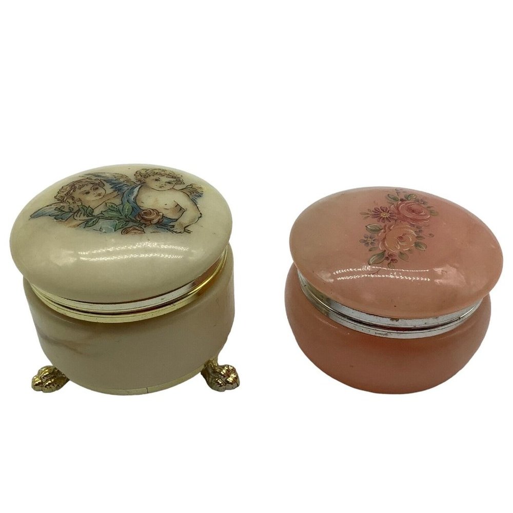 Alabaster Hand Carved Trinket Box's, Made in Italy